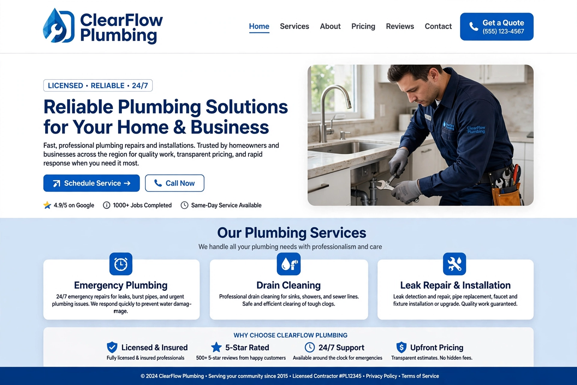 ClearFlow Plumbing website concept
