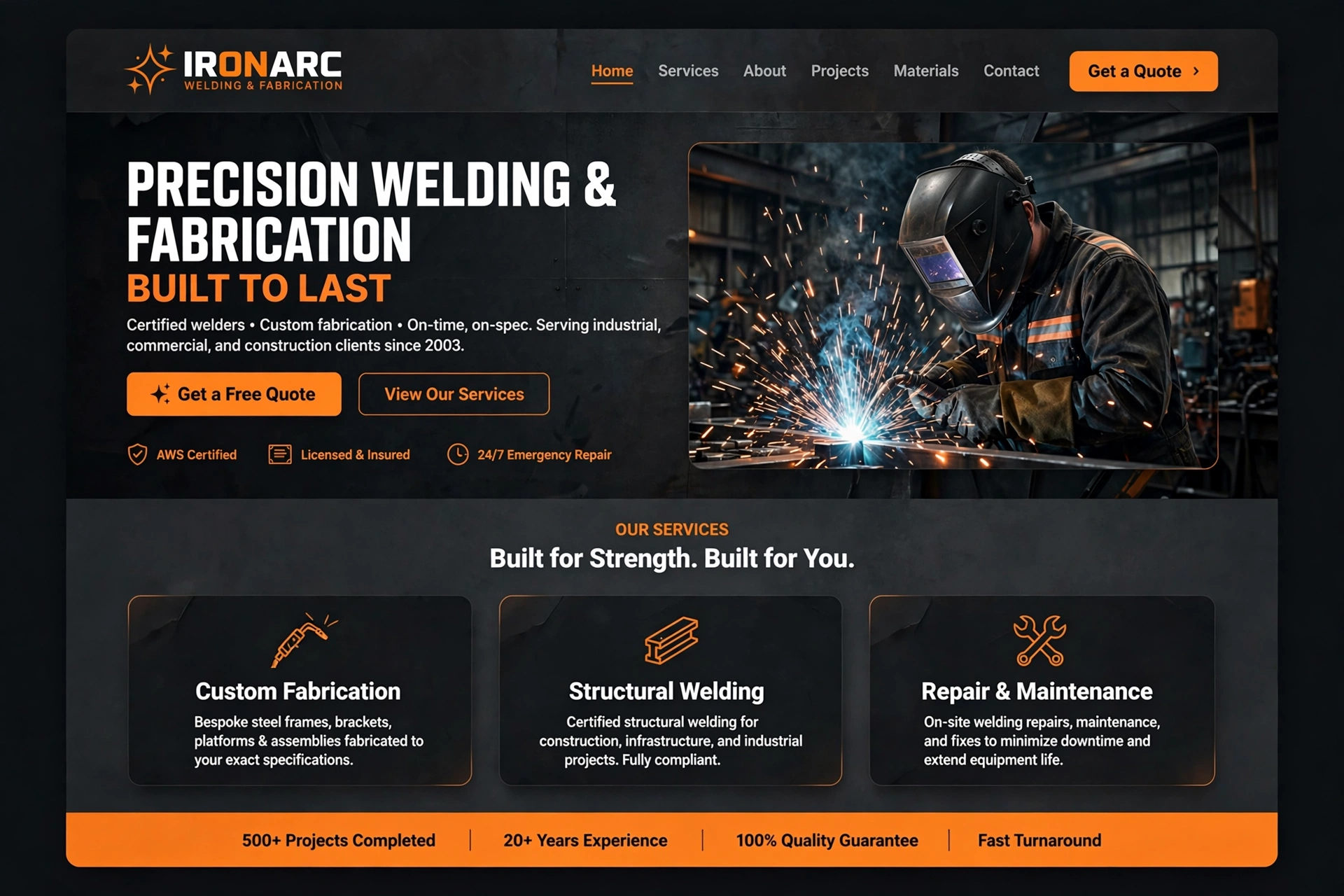 IronArc Welding website concept