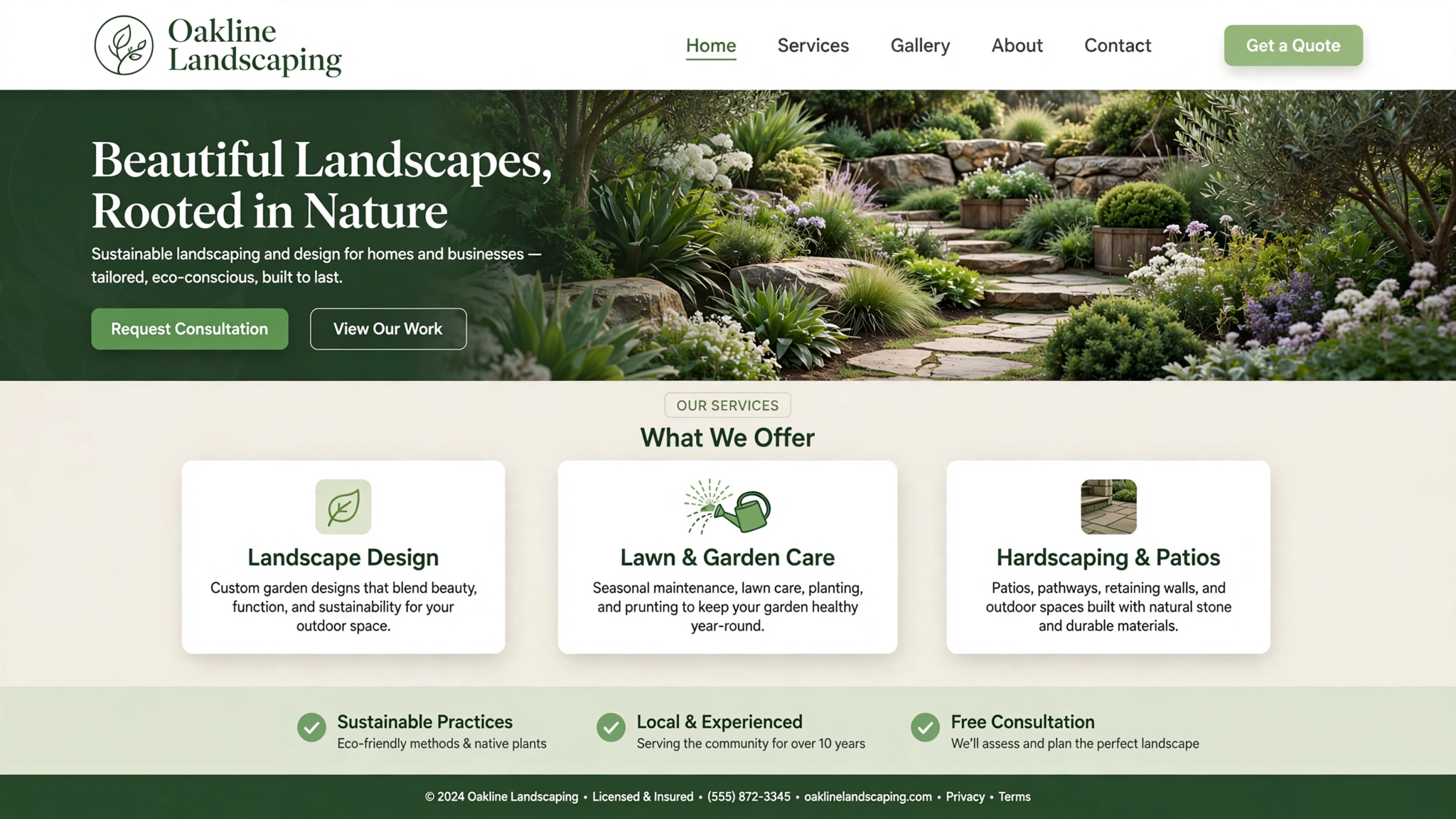 Oakline Landscaping essential website concept
