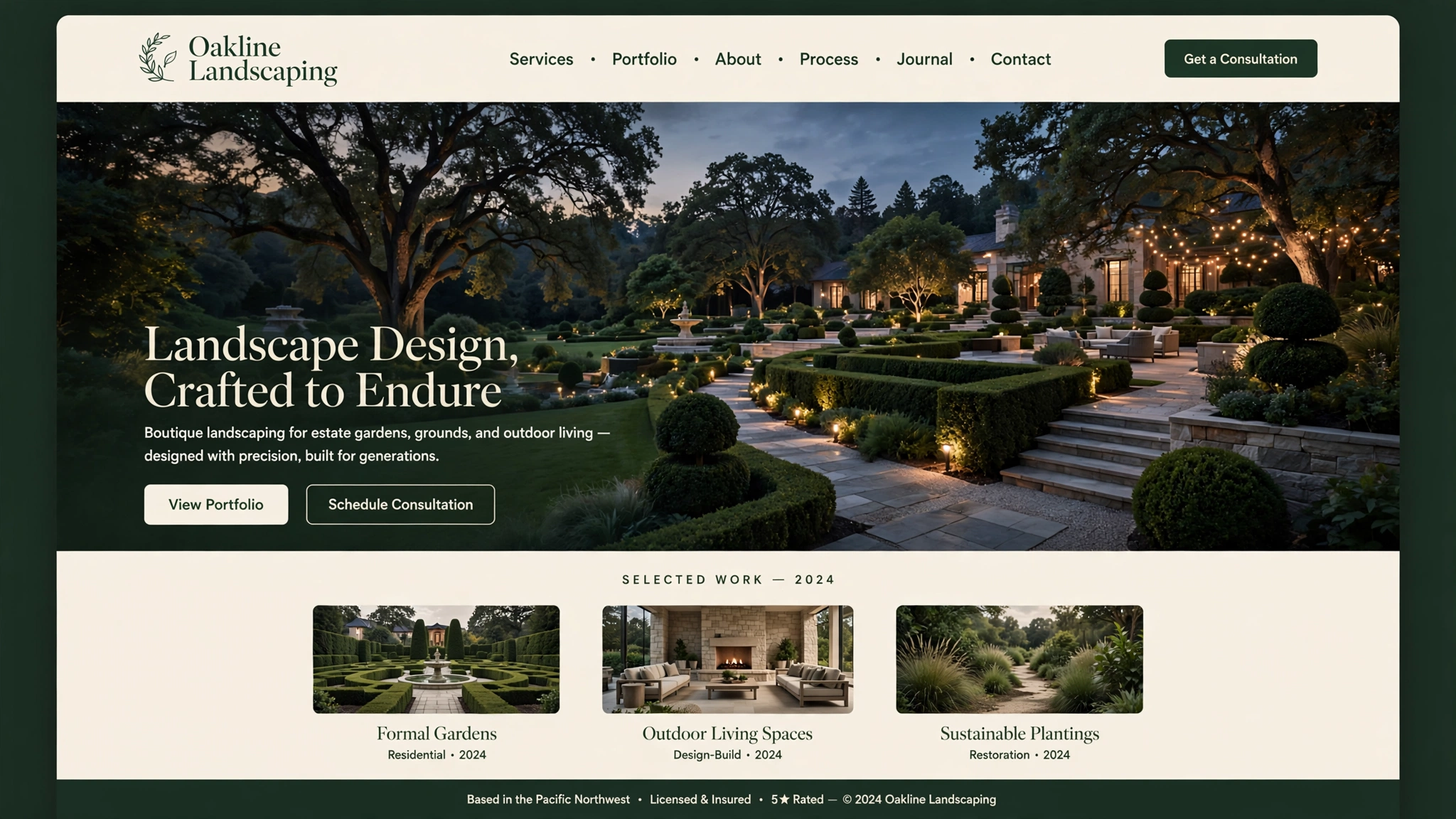 Oakline Landscaping professional website concept