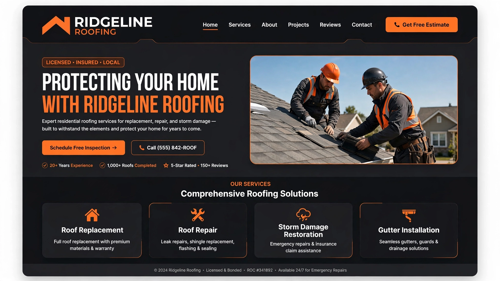 Ridgeline Roofing website concept