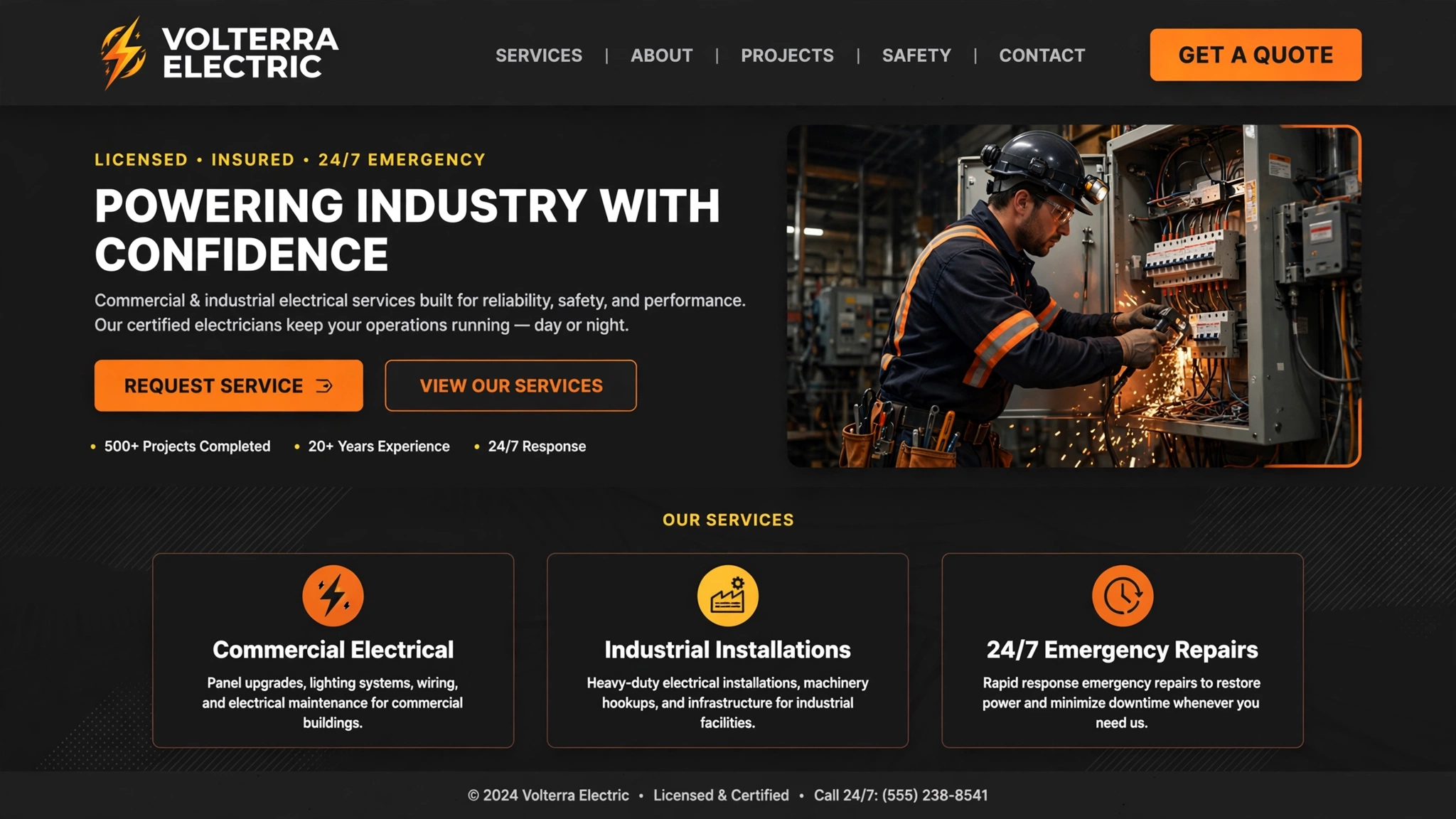 Electrical contractor website concept for Volterra Electric